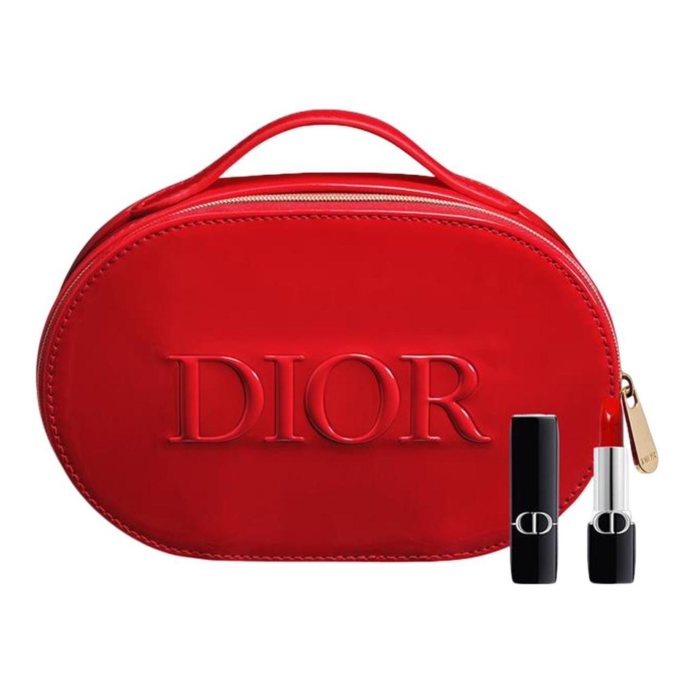 Dior Iconic Red Lipstick & Sleek Red Cosmetic Case